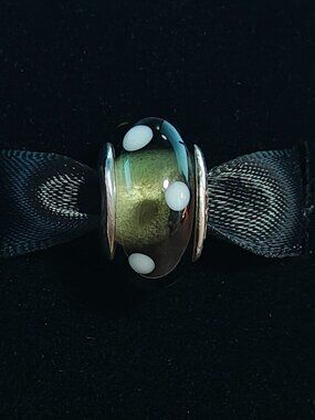 Authentic Pandora Retired Black White Polka Dot Murano Glass Charm 790603